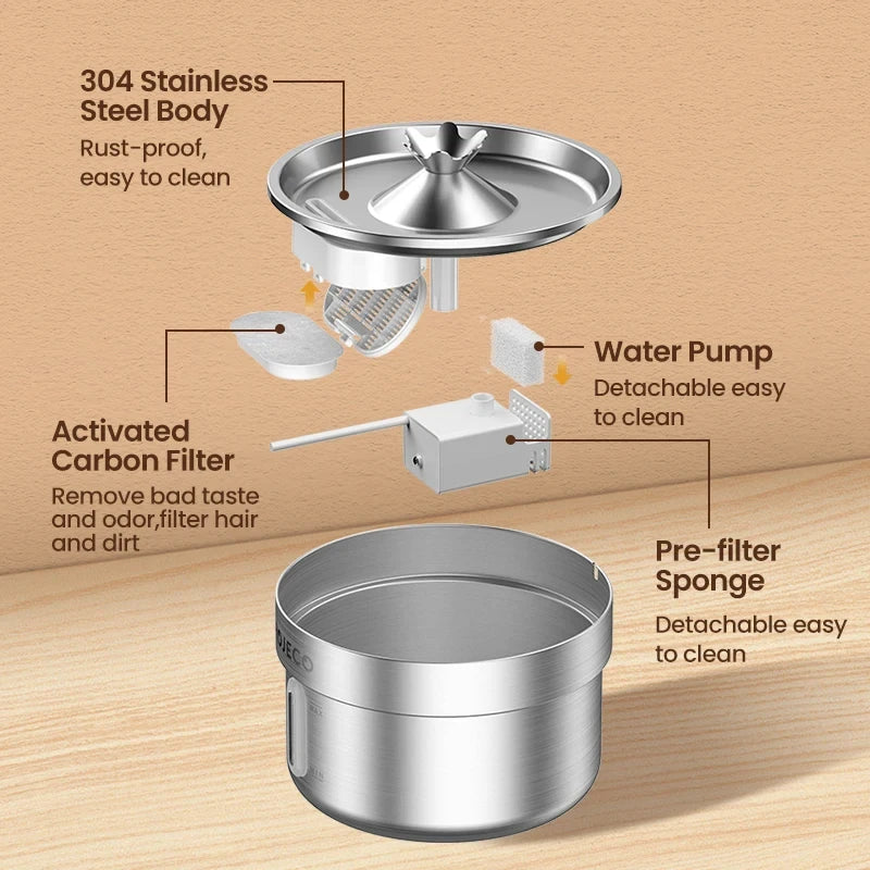 Fontaine à eau pour chat automatique en acier inoxydable